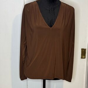Express SZ L, deep v, long sleeve, brown, career, layering, light weight blouse